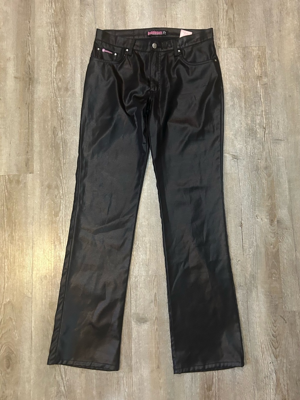 Vtg Bubble Gum Flare Shiny Black Polyester Pants Bootcut Bottoms USA Made Sz 7/8
